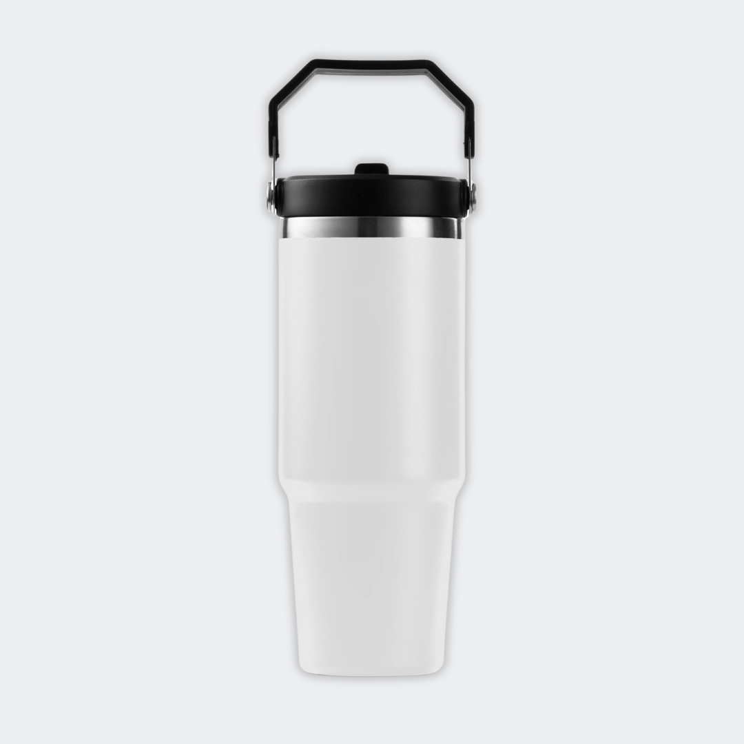White 30oz Tumbler with Top Handle