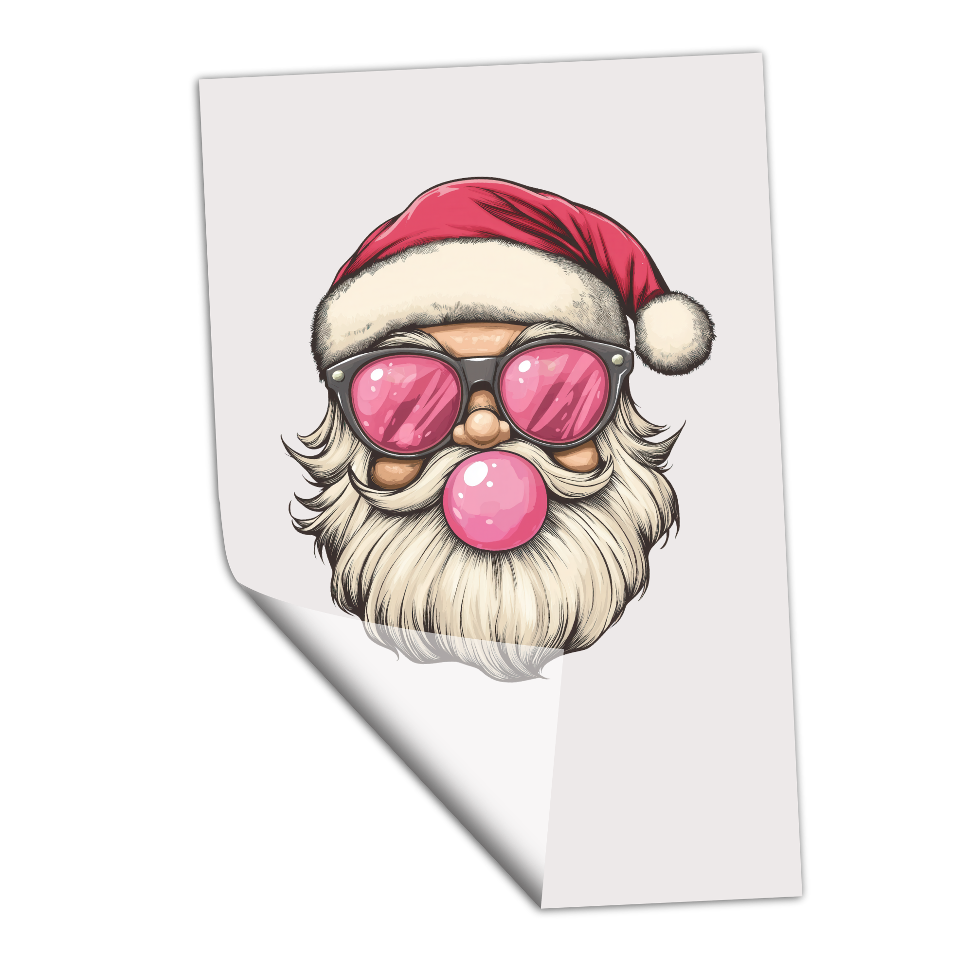 Bubblegum Santa - Black Sunglasses - DTF Transfer