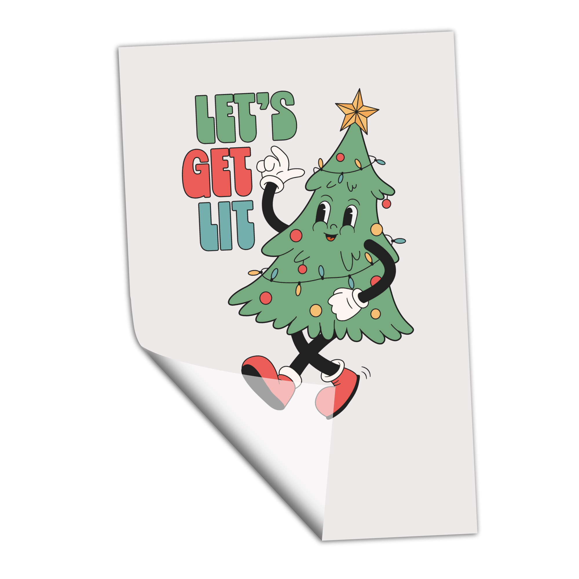 Let's Get Lit - Cartoon Christmas Tree - DTF Transfer